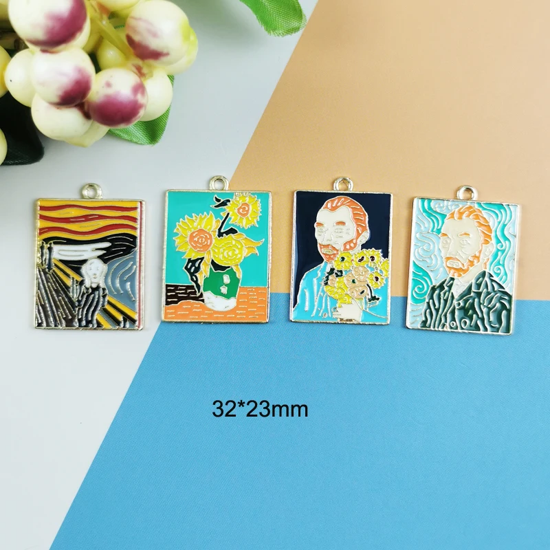 ApeUr 10pcs Artist Painting Enamel Metal Charms For Jewelry Making Van Gogh\'s Painting Pendants Fit Earrings DIY