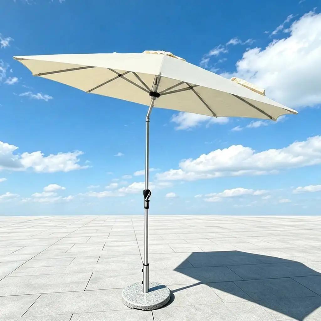 2.7M Round Umbrella Customized Logo Fabric With PU Coating With Rubber Base With Light  Foldable Umbrella Pole For Outdoor