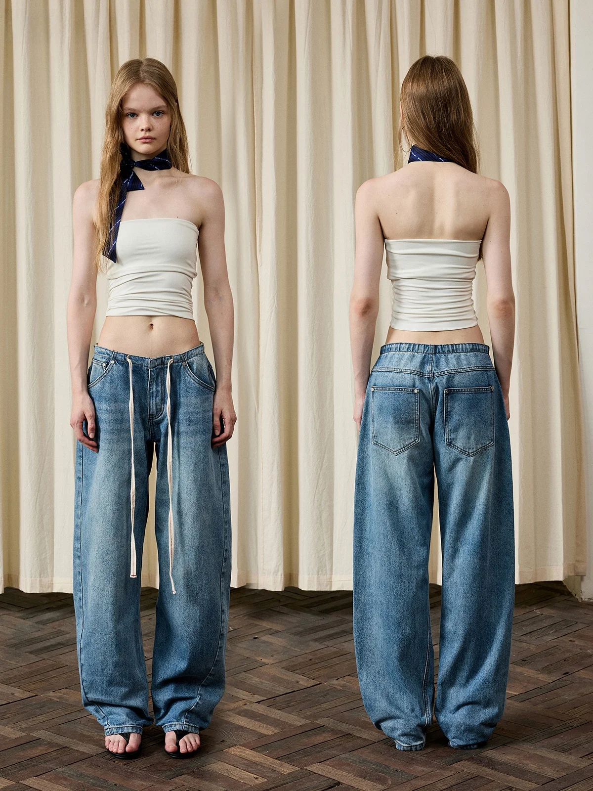 

Женские джинсы-бананы с низкой талией, свободные широкие брюки, цвет ледяной синий, повседневные хлопковые брюки, модные осенние новинки