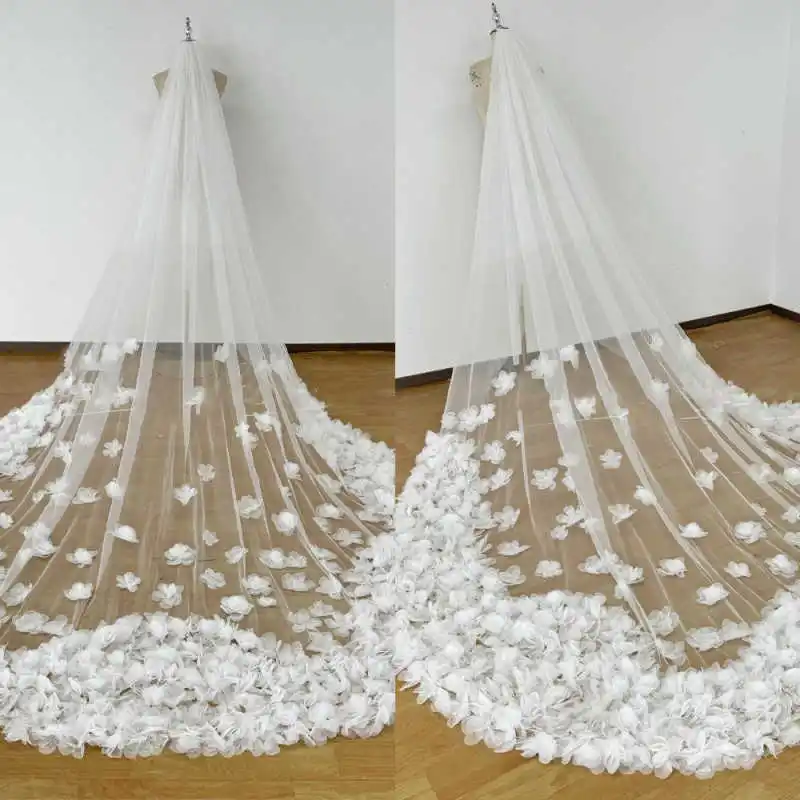 

Elegant Wedding Veil Fashion 3 Meters Floral Appliques White Ivory Bridal Veil with Comb Blusher Bride Headpiece Accessories