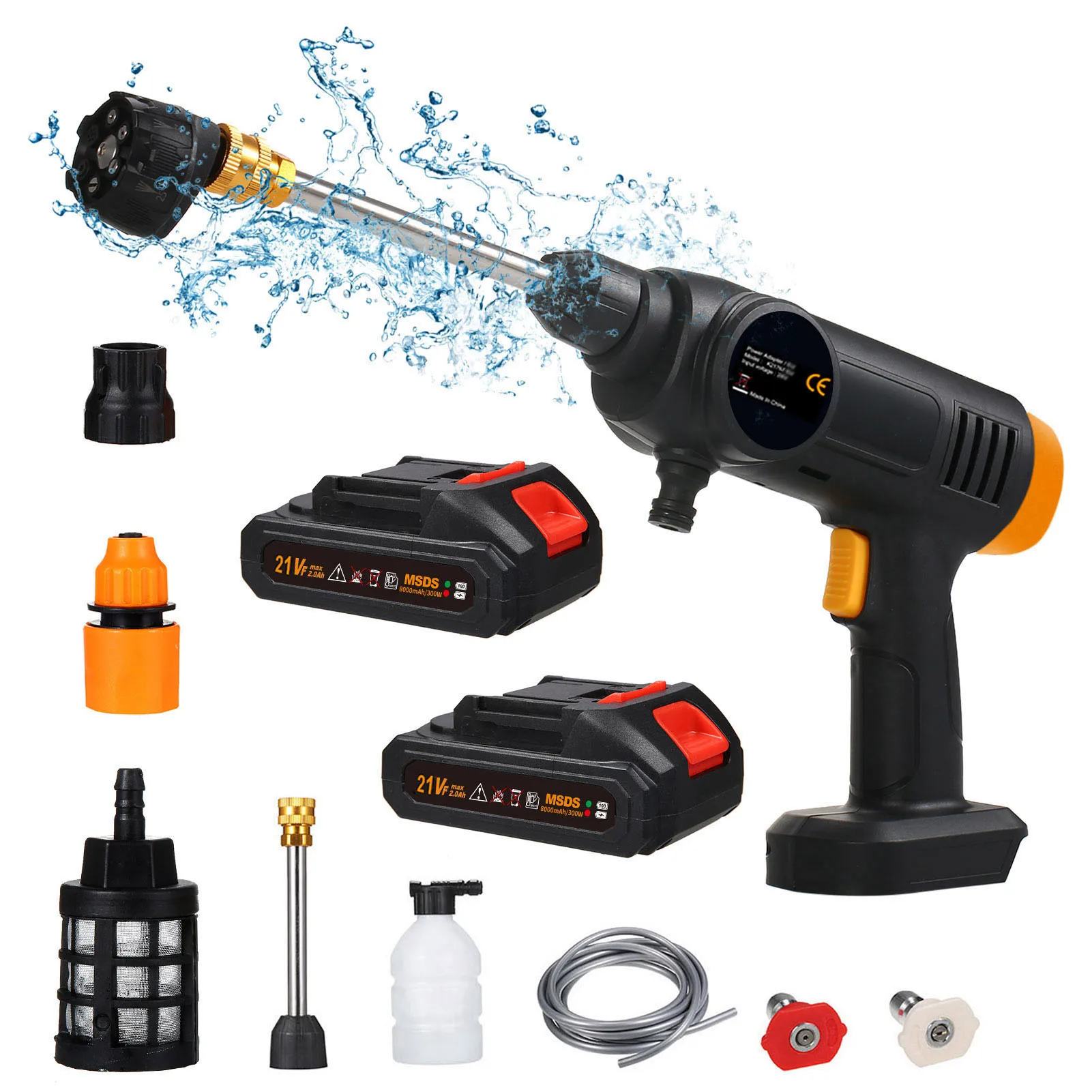 

150W Cordless Washer 60Bar High Power Washer 6In1 Spray Rechargeable Battery Car Fence Floor Cleaning Watering Car Cleaning Gun