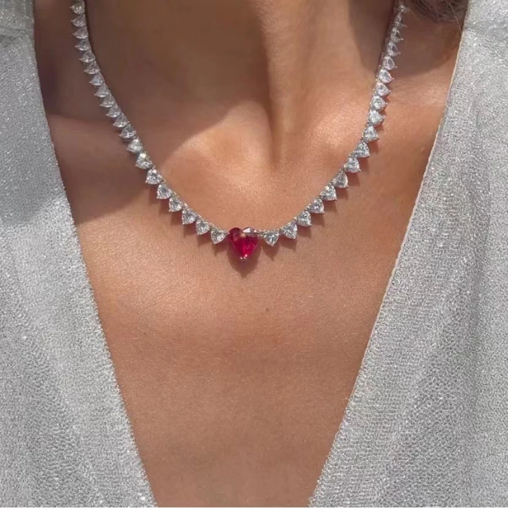 

HIBRIDE Luxury Heart Design Bling CZ Necklace&Pendant for Women Bridal Fashion Party Jewelry Accessories bijoux femme N-955