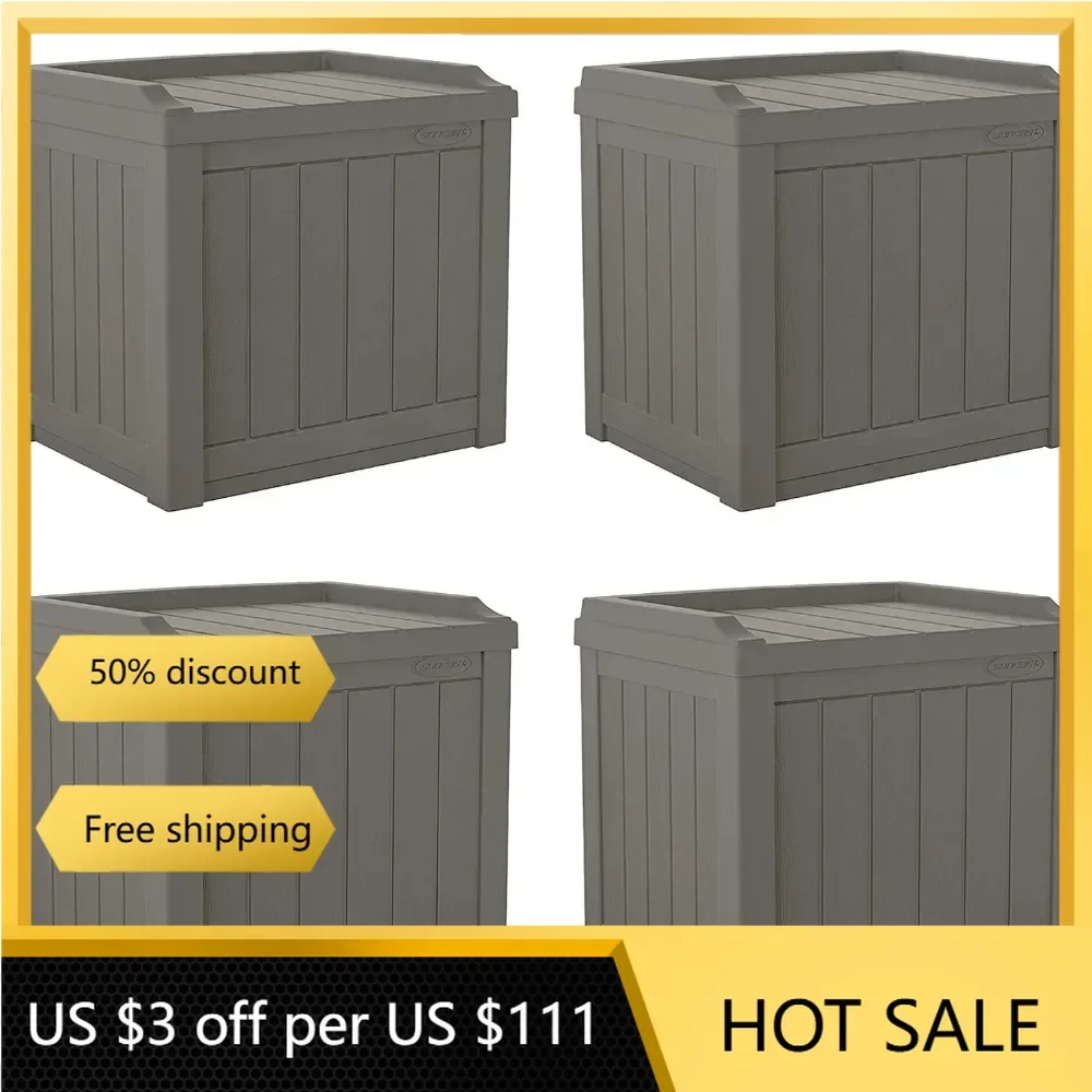 

22 Gallon Indoor or Outdoor Backyard Patio Small Storage Deck Box with Attractive Bench Seat and Reinforced Lid, Stone (4 Pack)