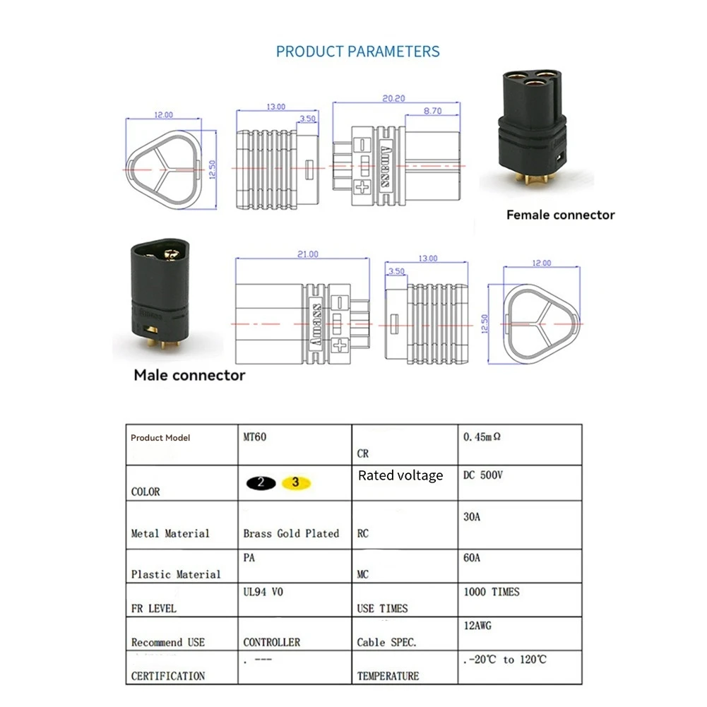 ممتاز! 10 أزواج MT60 موتور 3 القطب موصل التوصيل الذكور والإناث ل RC ESC إلى المحرك