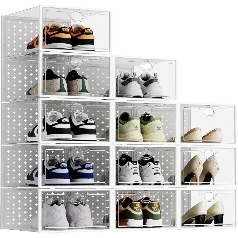 

X-Large 12 Pack Shoe Storage Boxes, Shoe Organizer for Closet Clear Plastic Stackable Shoe Dispaly Case Bins Holder