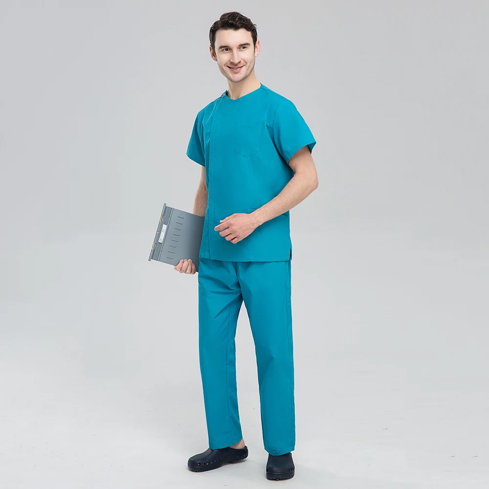 Unisex sala de cirurgia roupas de trabalho, Zipper Scrubs Uniformes, Odontologia Uniformes, Enfermagem Tops, Calças, Hospital, Médico, Enfermeira Workwear