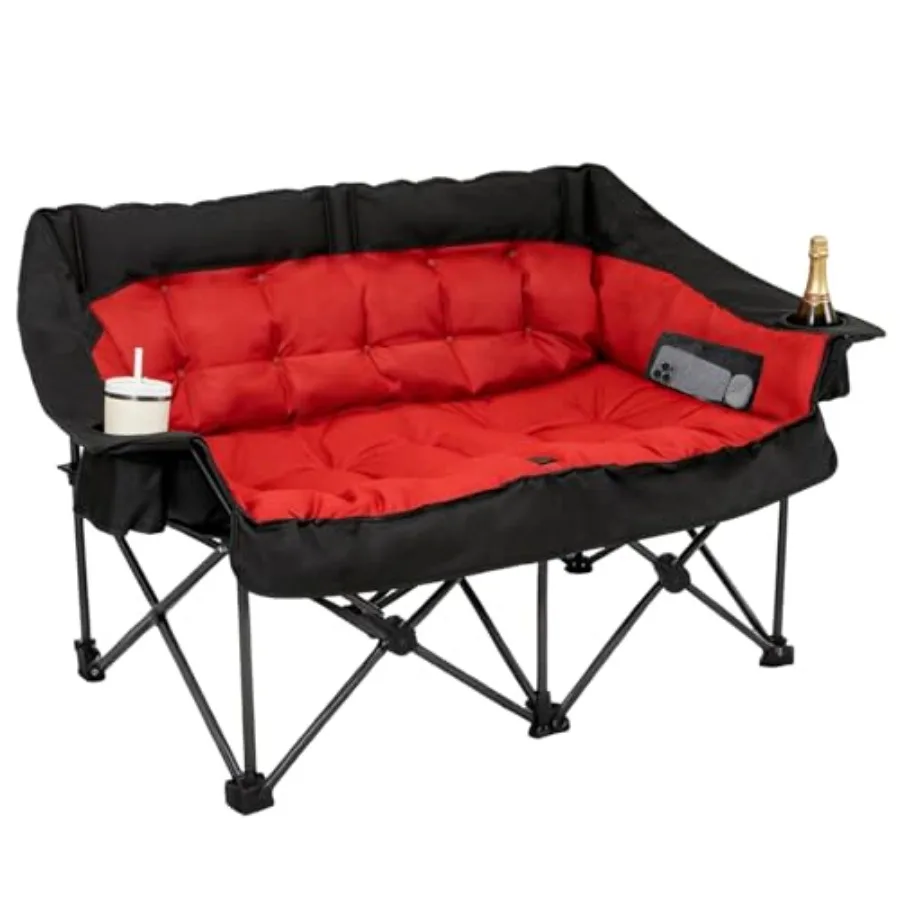 

Double Seater Camping Chair Padded Loveseat Chair for 2 Person Oversized Heavy Duty Folding Camp Chairs Camping Couch for Tailg