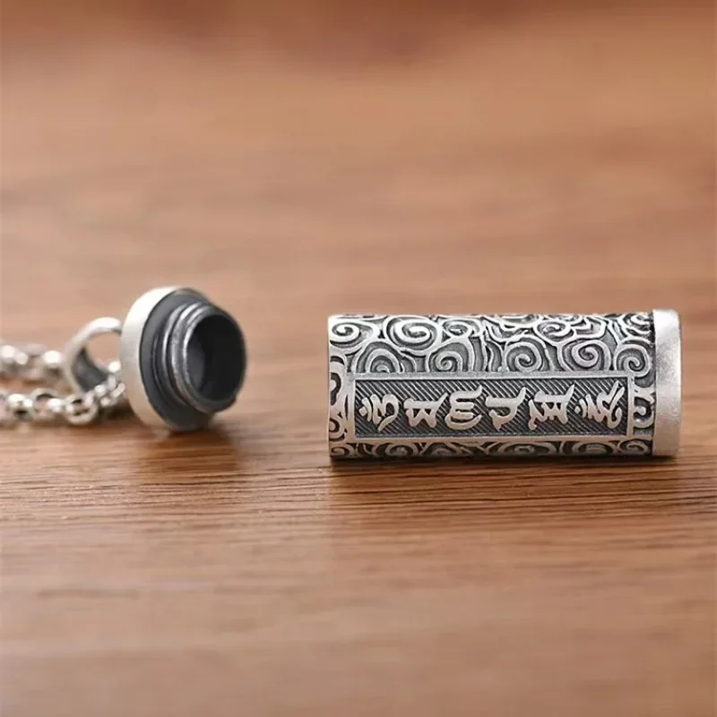 1Pcs 990 Pure Silver Pill Case Holder Pill Box Waterproof Cylinder Pendant Pill Box With Chain Necklace