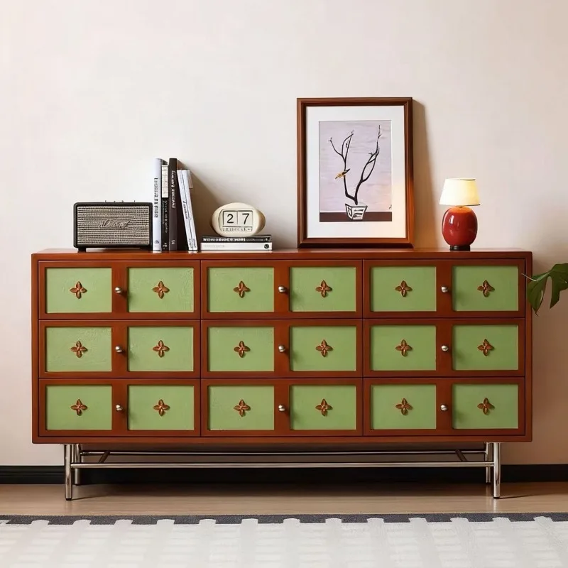 Solid wood nine-drawer cabinet, French vintage storage cabinet, creative bedroom storage cabinet, sideboard, vintage style gilde