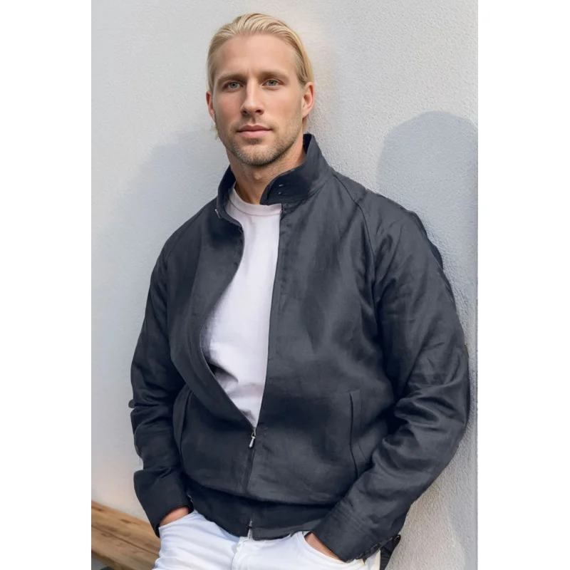 En Stock, chaqueta para hombre, primavera y otoño, chaqueta con cuello levantado de Color sólido para hombre, chaqueta con cremallera de estilo británico, chaqueta para hombre