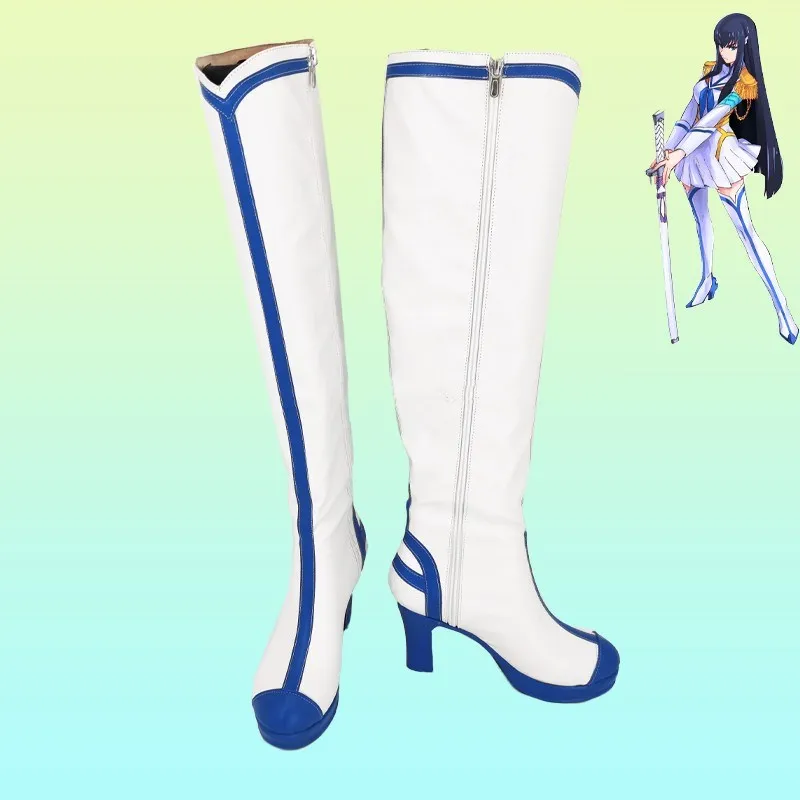 

Kill la Kill Kiryuuin Satsuki Косплей Костюм Обувь Белые Синие Сапоги из искусственной кожи ручной работы