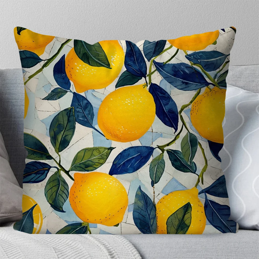 1pc Italian Amalfi Coast Lemon Pillow Cover, Polyester 2D Double-Sided Print, Summer Decorative Cushion Case for Sofa Bedroom