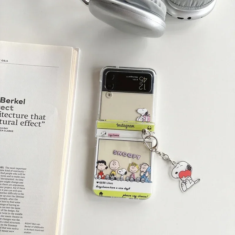 Cute Cartoon Snoopy Charlie Brown Transparent Phone Case For Samsung Galaxy Z Flip 7 6 5 Case Soft TPU Back Cover For Z Flip 3 4 view 3
