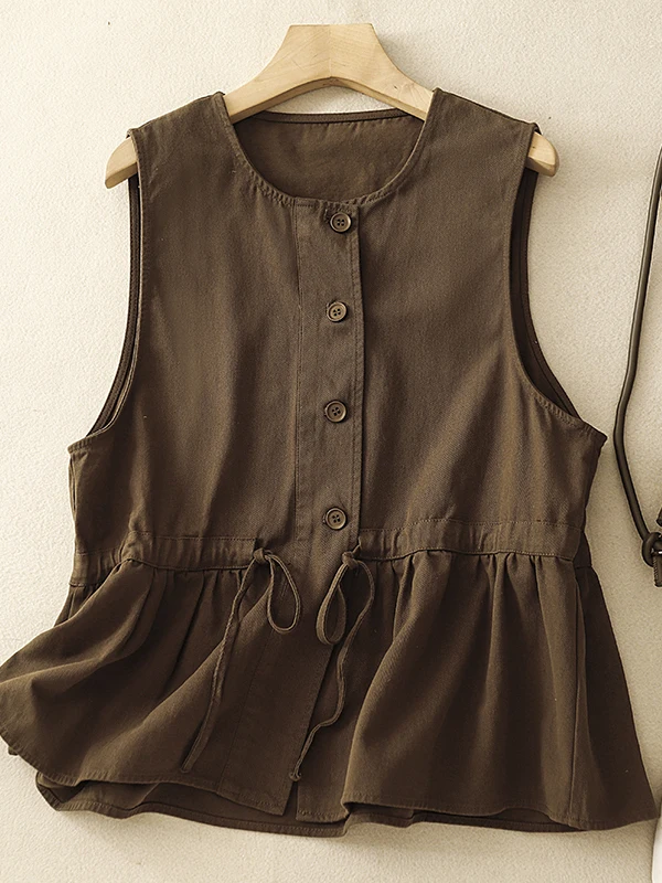 

Свободный женский жилет Jaet с завязками на талии, весенне-осенний новый вельветовый топ в стиле ретро в японском стиле