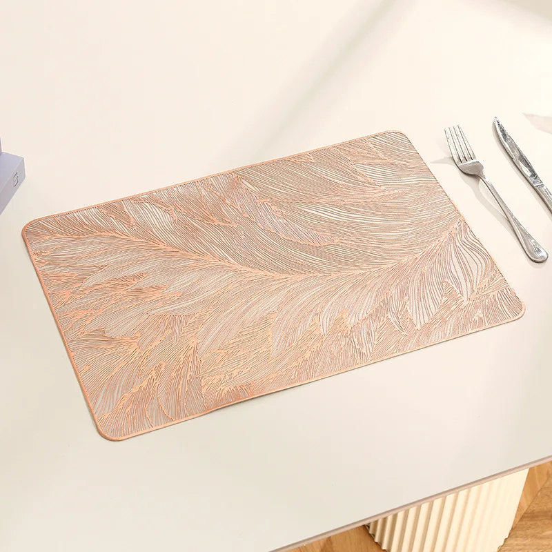 

2pcs Feather Placemats PVC Hot Stamping Cup Mat Dining Table Decor Mat Rectangular Anti Scalding Coffee Table Mat Coasters