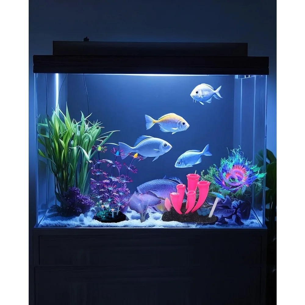 Aquarium Fish Tank Decorations with Glowing Effect Silicone Glow Artificial Ornament Coral Reef Plants for Aquarium random color