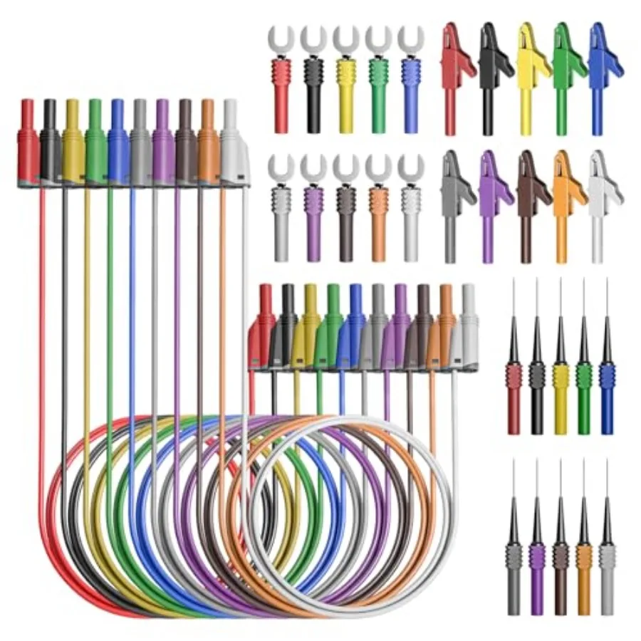 

Banana Plug Silicone 4mm Fully Insulated Safety Shrouded Stackable Banana Plug with Alligator Crocodile Clips Fork Back Probe P