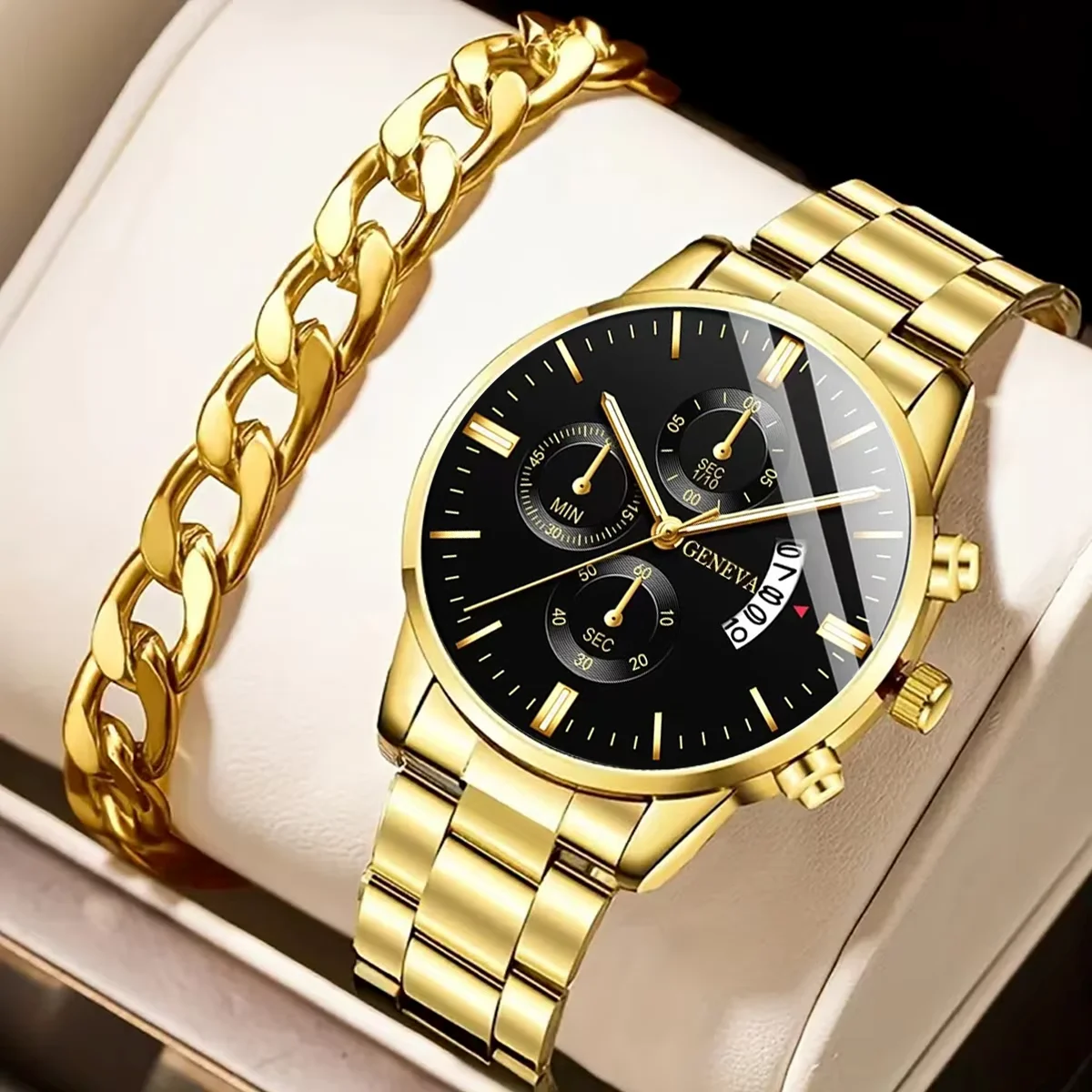 2PCS/SET Fashion Men's Watch Business Trend Versatile Quartz Watch Bracelet Set is The Perfect Gift Set For Friends or Fathers