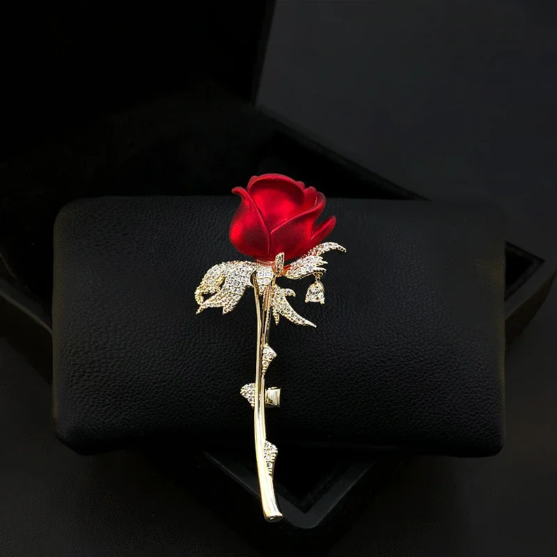 

Hot Love Rose Red Flower Brooch Women's Suit Neckline Accessories Luxury Cardigan Pin Clothing Decorative Corsage Jewelry 3867