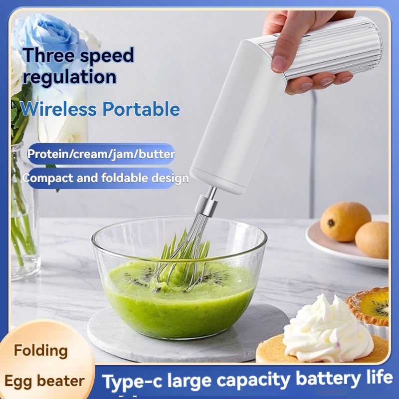 Electric Kitchen Hand Mixer with 3-Speed Settings, Foam Whisk, Wireless Handheld Stirrer for Milk and Coffee Frothing, a baking