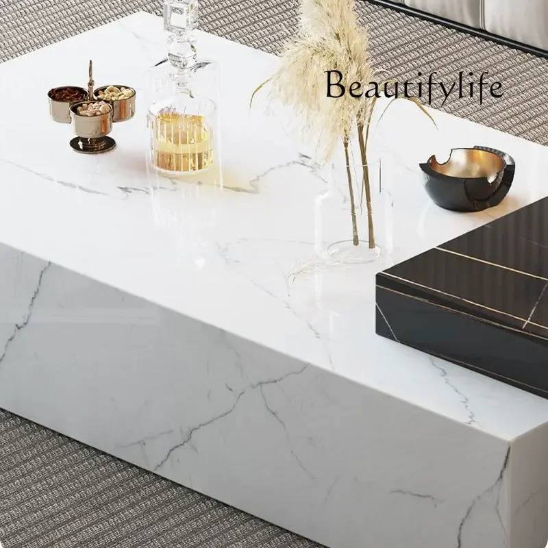 طاولة قهوة P-Tu مع لوح حجري إيطالي، مصمم غرفة المعيشة، فيلا منزلية بسيطة، طاولة قهوة حديثة فاخرة مدمجة لـ S