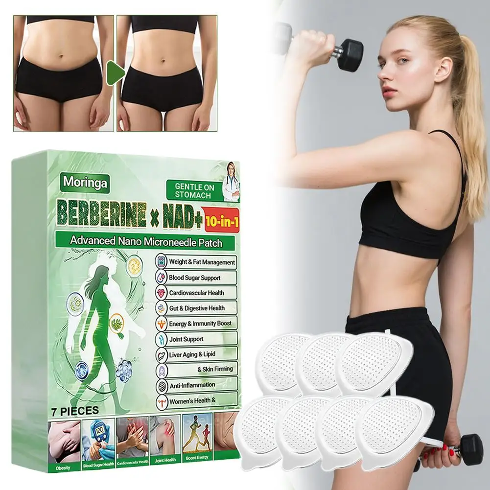 

Пластыри для похудения с морингой, берберином и NAD+ 10-в-1 с нано-микроиглами, 7 шт., для контроля веса, укрепления кожи и коррекции фигуры, для ежедневного использования