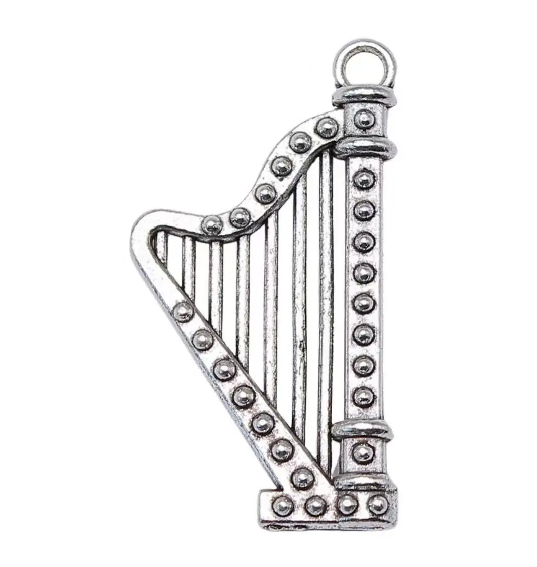5pcs   40*21mm, hole 2.5mm   tibetan silver 2sided harp music instrument design pendant  for jewelry handmade   HWEF0945