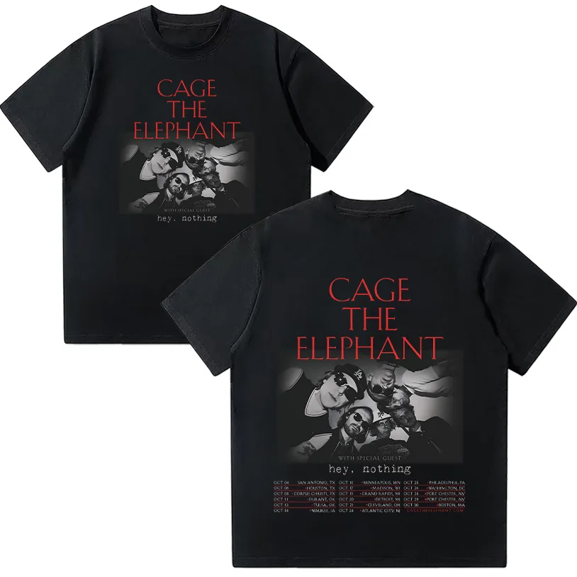 

Cage The Elephant Tour 2025 T Shirt Spring/Summer High Quality Cotton Tees for Women Men Punk Vintage Sudaderas Gothic Soft Tops