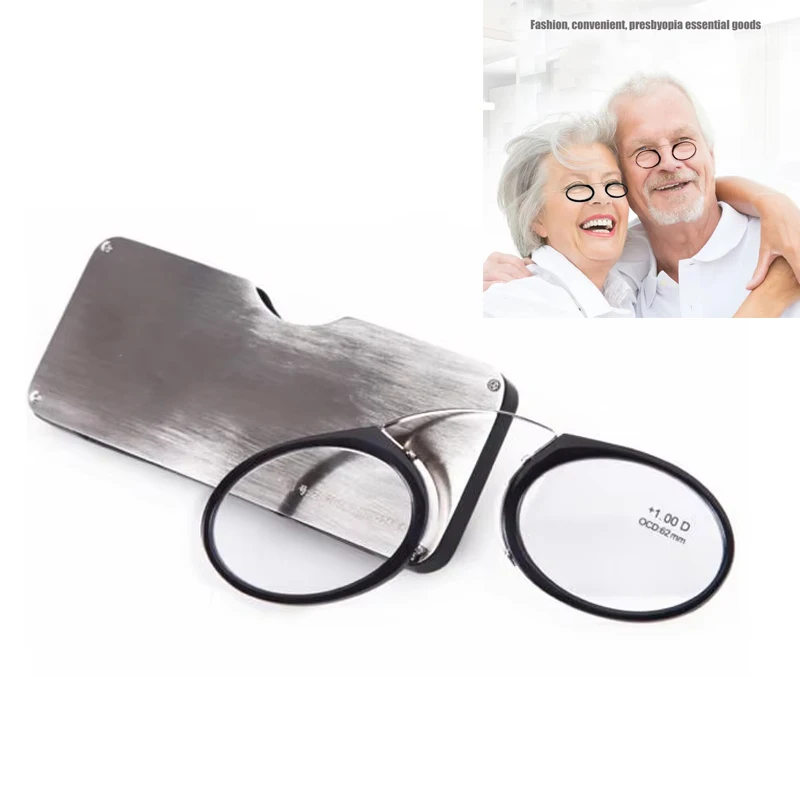 2021 Titan Mini Lesebrille Clip Nase Runde Optische Gläser Mit Box Brieftasche Tragbare Rezept Brillen Grad 1 Bis 3,5