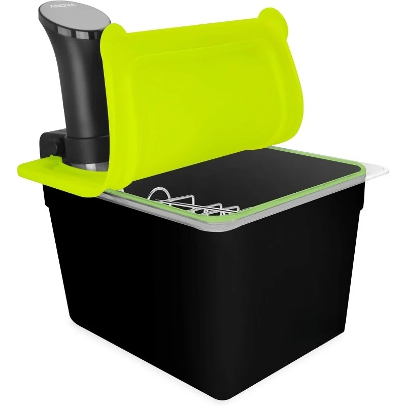 

Container with Universal Silicone Lid and Sous Vide Rack and Container Sleeve Compatible with Anova All Models,