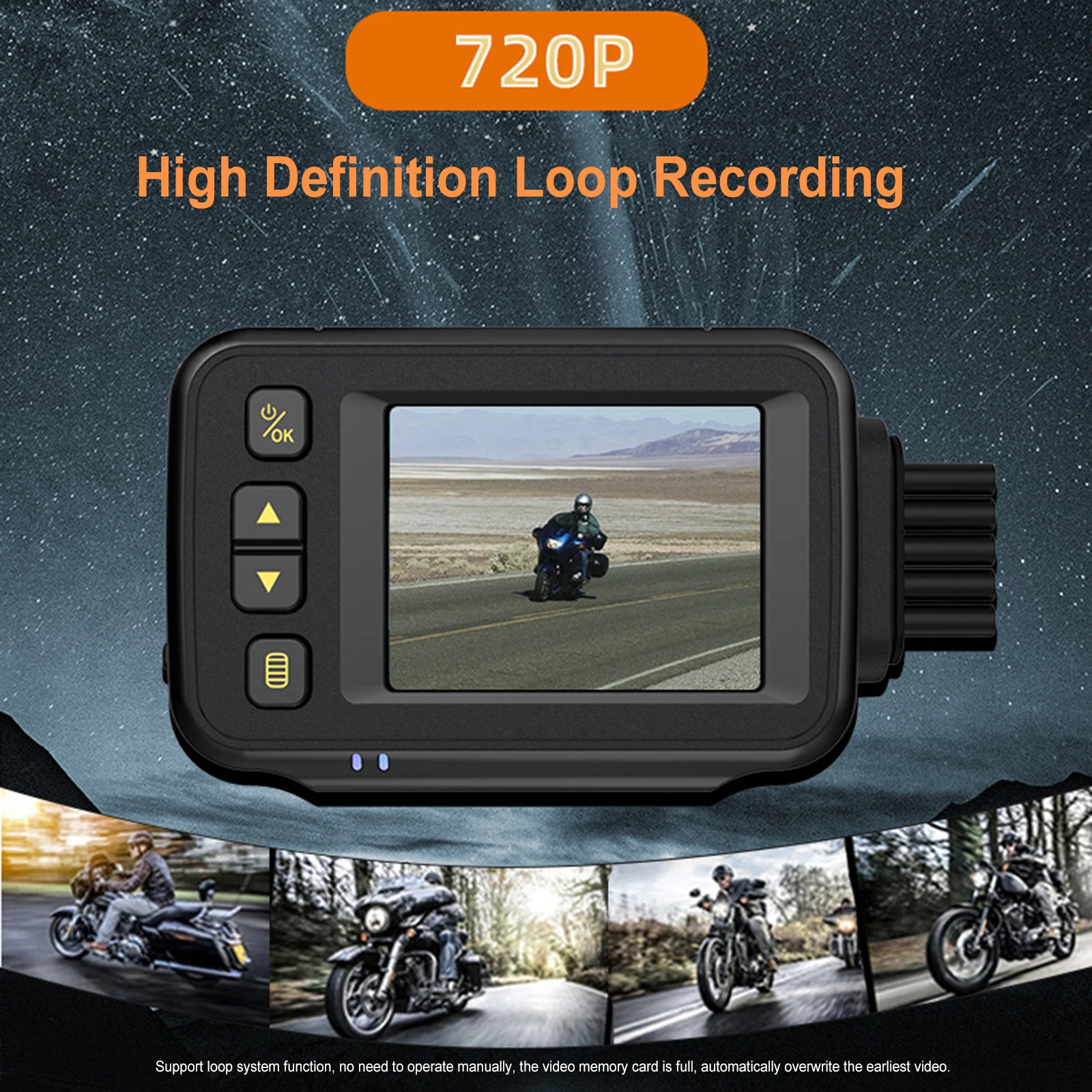 Motorcycle Driving Recorder 2.0 Inch 720P HD Display Recorder IP65 Waterproof Wireless Control Motorcycle Driving Video Recorder