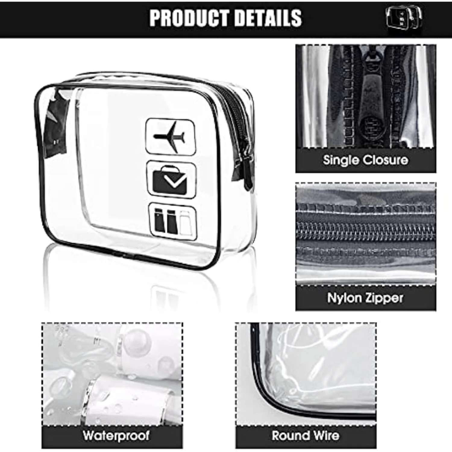 3pcs TSA Approved Clear Toiletry Bag - Waterproof Makeup  Bag for Travel, Carry On, Bathroom, and Vacation Use