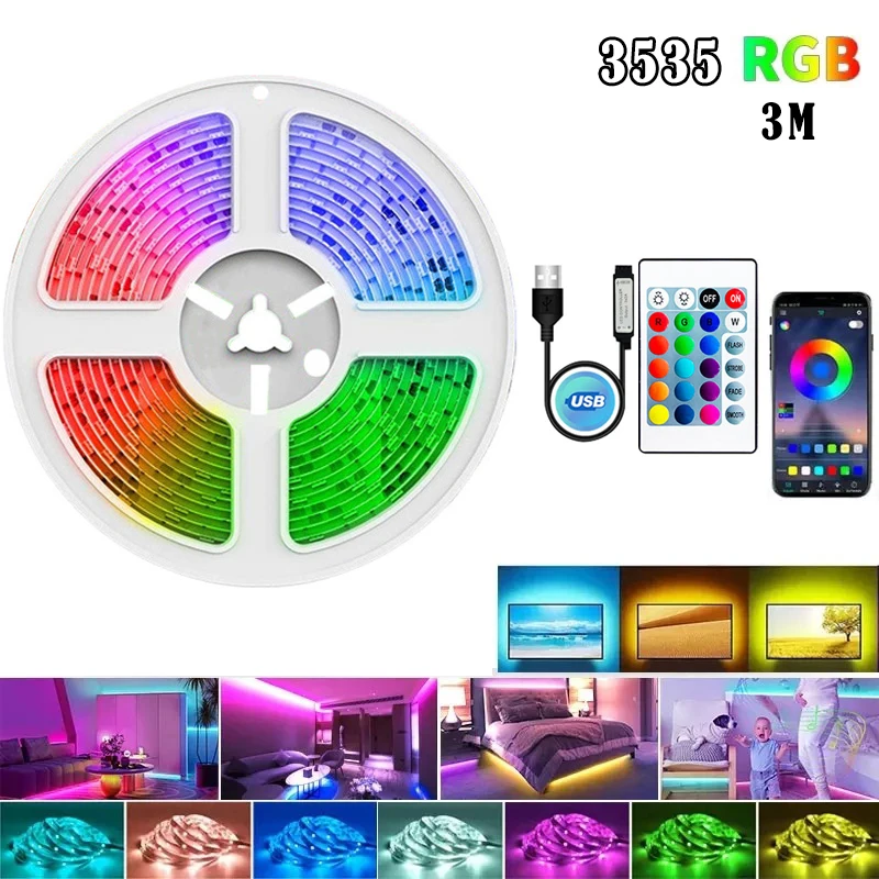 

3M USB 3535 LED Strip Light 5V RGB Remote Control Lights Flexible Lamp Tape Ribbon TV Desktop Screen Back Light Diode Tape