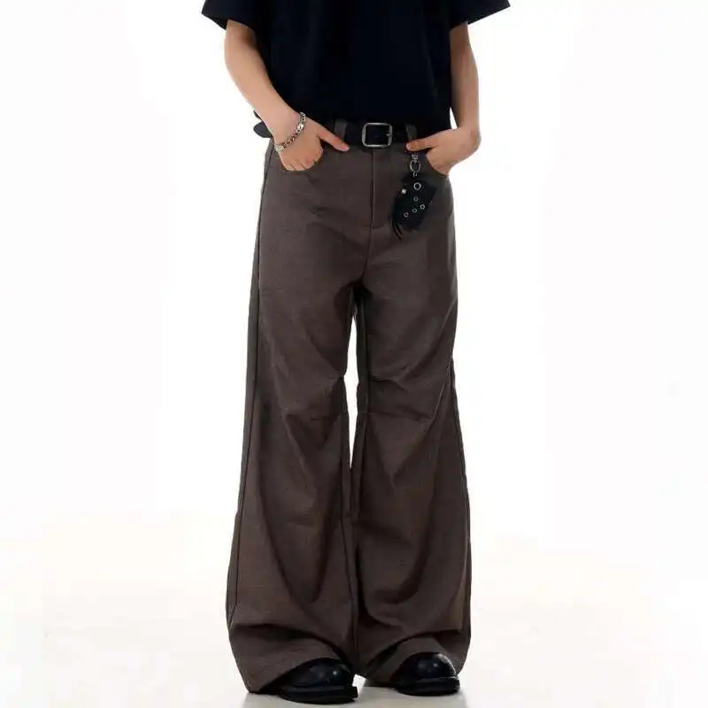 

Style Men's American Suit Pants Casual Three-dimensional Wrinkle Design Solid Color Simple Male Straight Trousers J6LZ