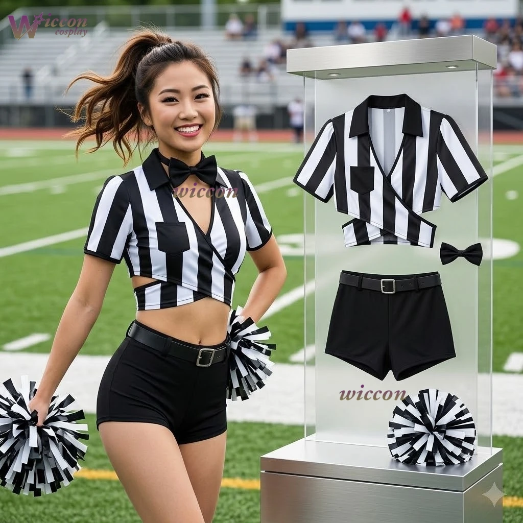 制服サッカーベイブ審判制服ファッションセクシーなストライプ衣装女性審判チアリーダーステージパフォーマンス衣装