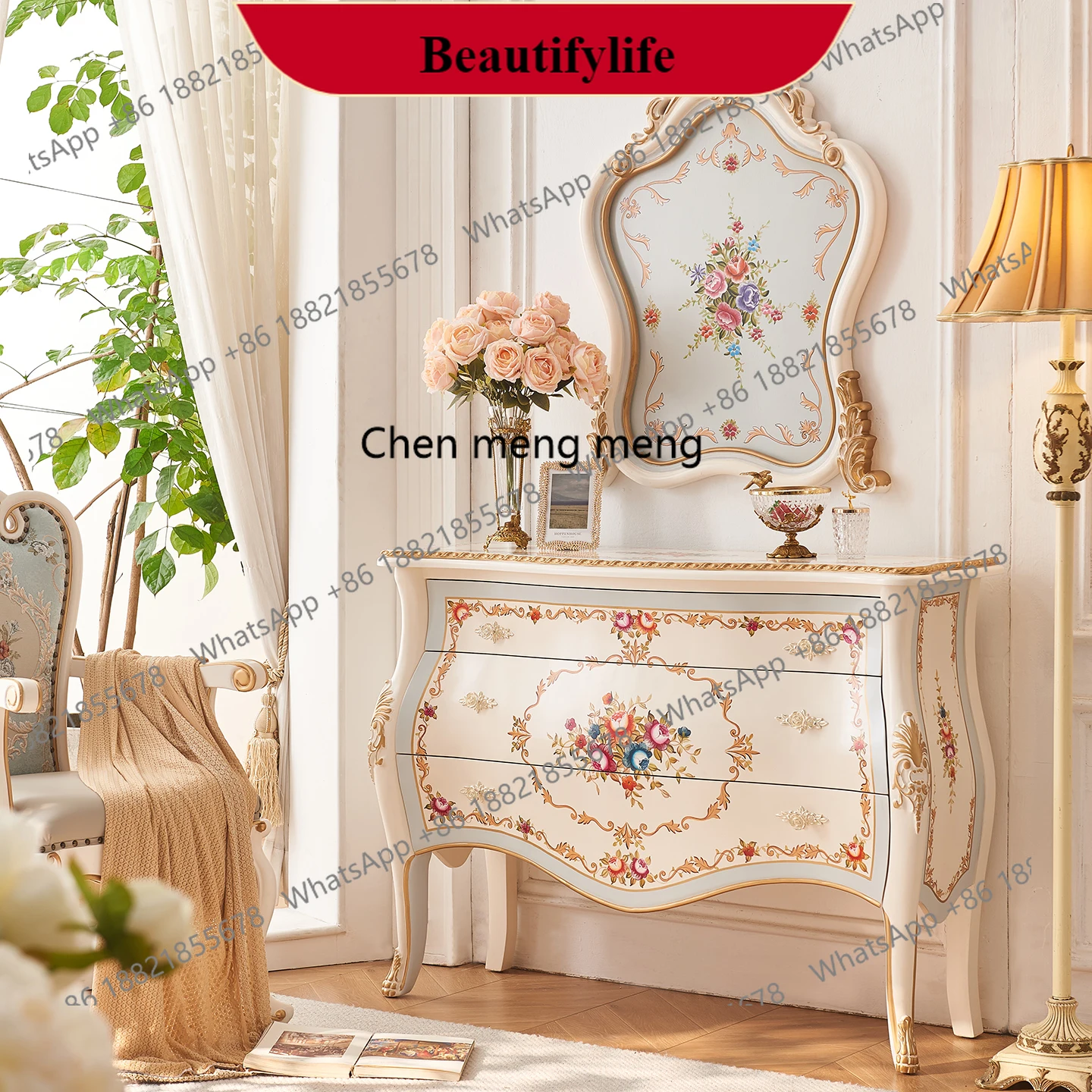 

G153 French cream wind solid wood storage, bedside living room entrance cabinet, hand-painted home decoration cabinet