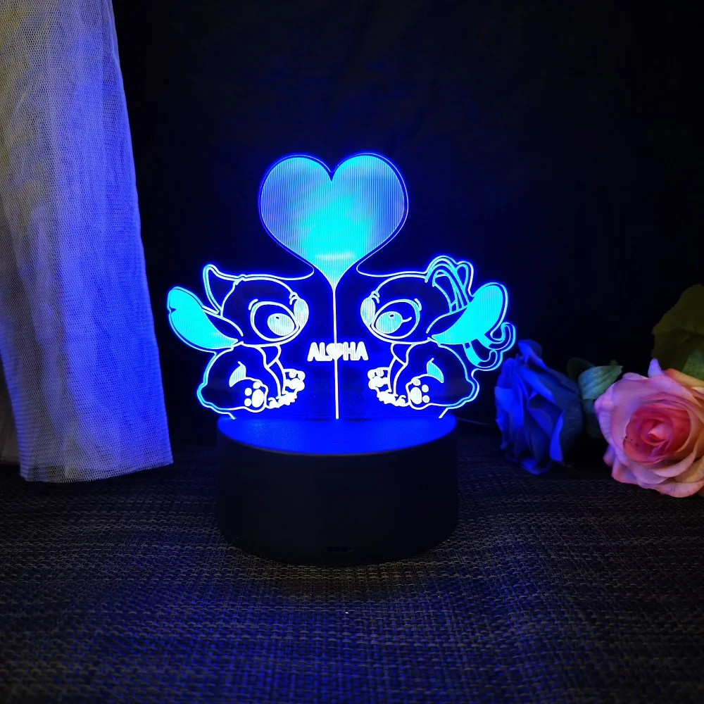 Stitch 3D Acrylic Illusion Night Light 16 Color Changing Decorative Lights with Remote Control Christmas Birthday Decoration Gif