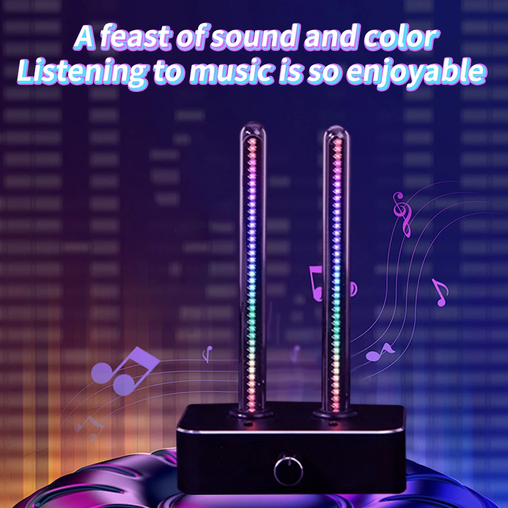 Colorful LED Glow Tube Music Spectrum Analyzer Sound Level Meter MIC Voice Pickup Control Rhythm Lights Creative Desk Decor Gift