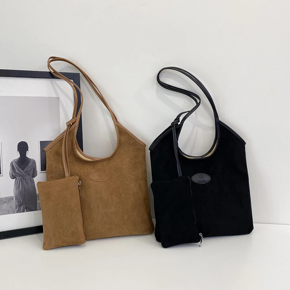 حقيبة يد نسائية من جلد الغزال بإغلاق مغناطيسي حقيبة كتف مترهلة تحت الإبط بلون سادة للسفر في العمل #4