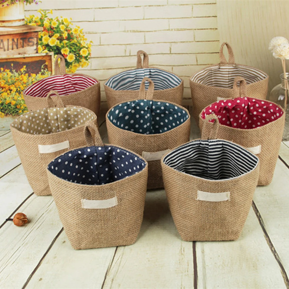 

Jute Storage Bag Little Striped Fabric Organizer Sacks Eco-Friendly Natural Burlap Hanging Basket For Clothes Cosmetics