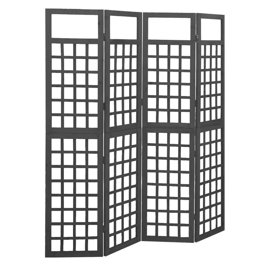 Vidaxl Black 4-Panel Room Divider/Trellis Solid Fir Wood 161X180 Cm Privacy Screen,Out Screen,Interior