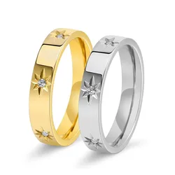 4mm Stainless Steel Inlay CZ Star Ring Wedding Band for Women Men Size 5-10