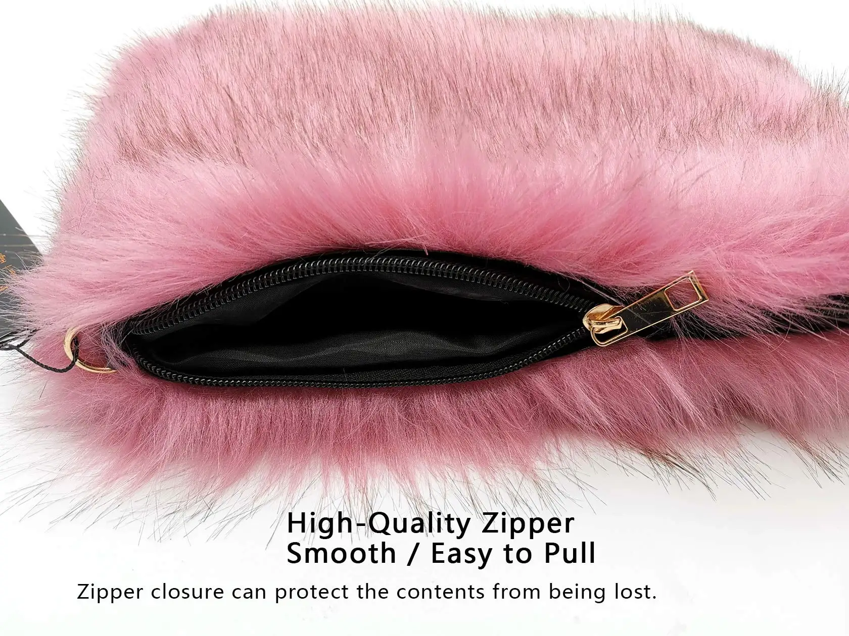 Faux Fox Fur Purse Fuzzy Handbags for Women Evening Handbags Al alloy Shoulder Strap Shoulder Bags Dark Pink