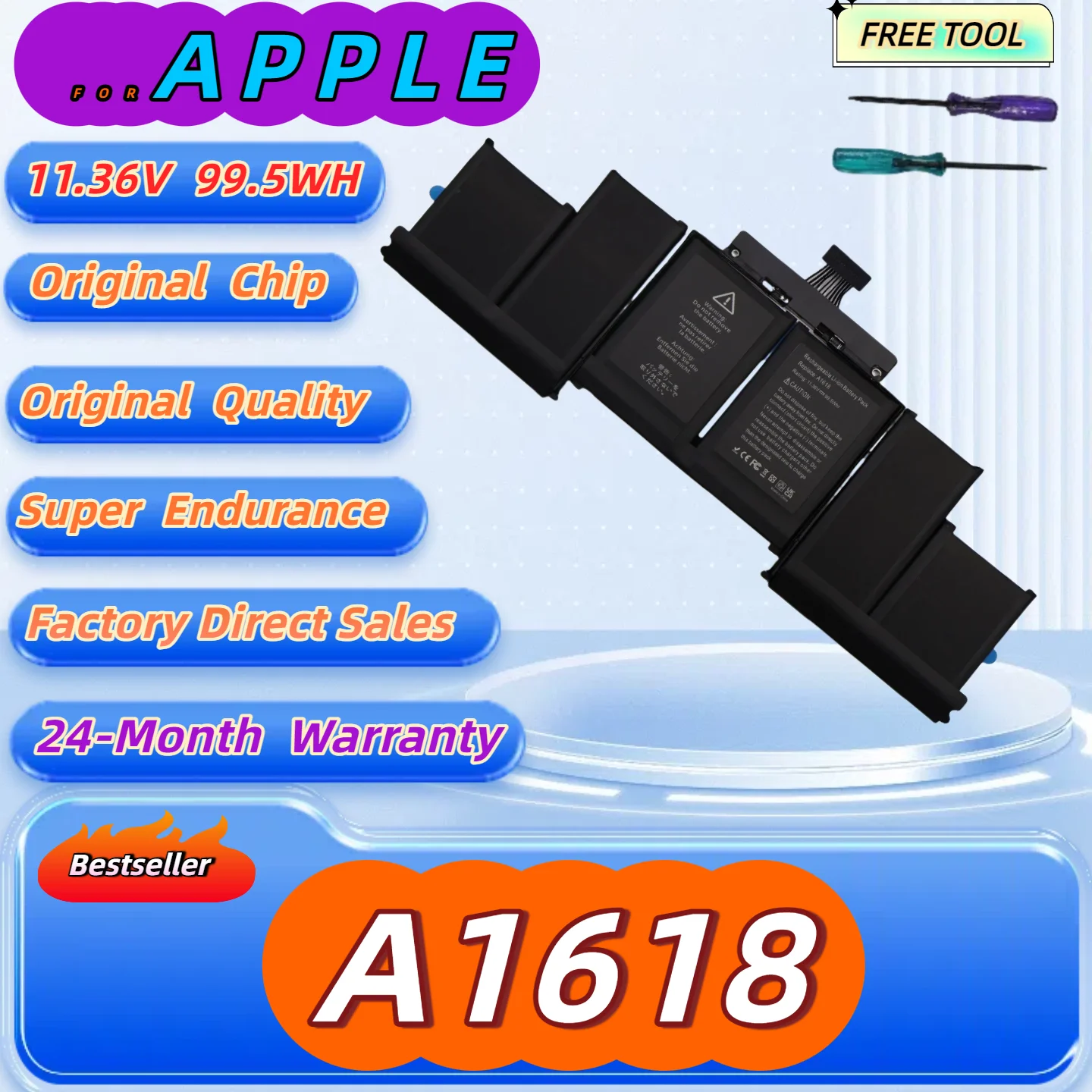 

A1618 Battery For Apple MacBook Pro Retina 15'' Inch 2015 Year 020-00079 MJLQ2LL/A MJLT2LL/A With Tools
