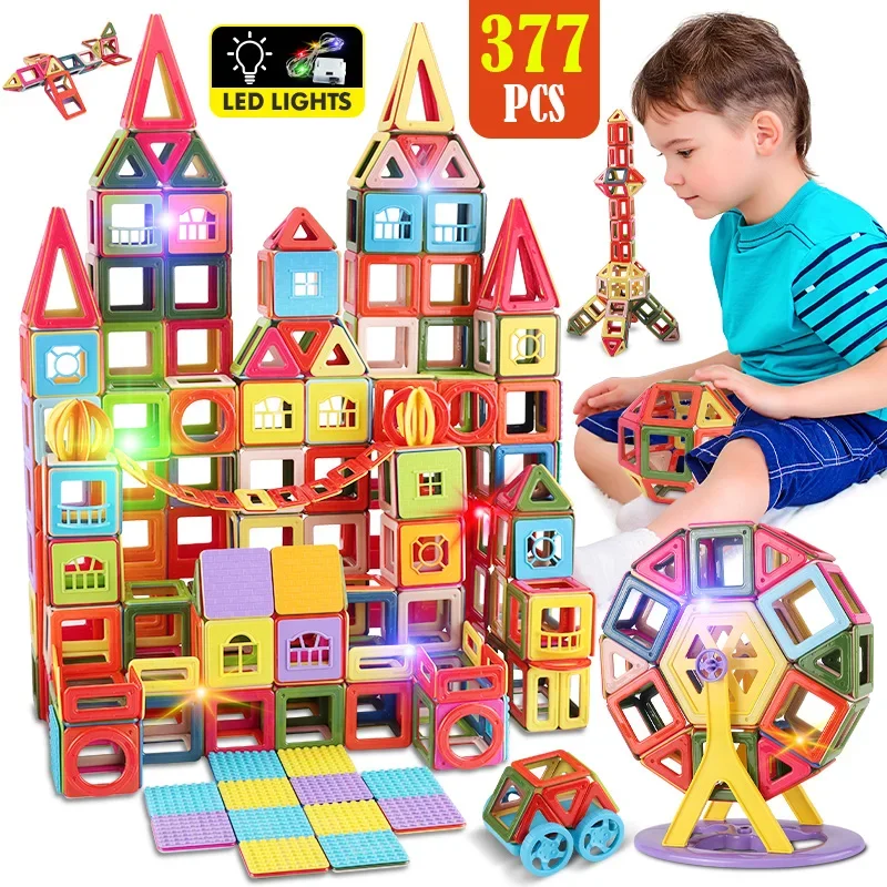 2024 High Quality Piece Large-sized Magnetic Building Set Building Block DIY LED Lamp Magnet Designer Brick Children Toys Gifts