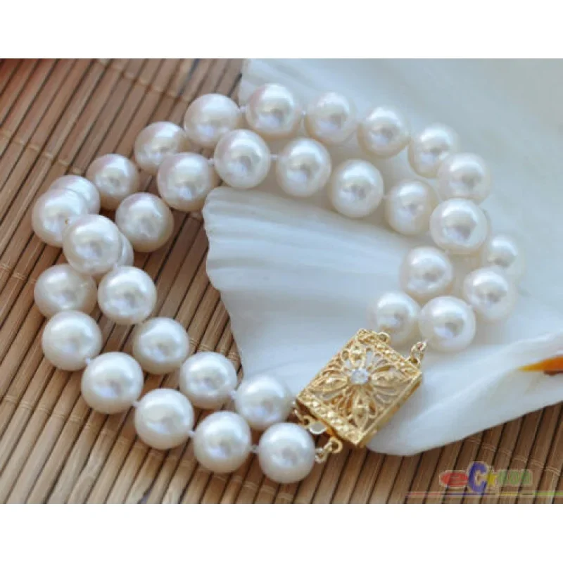 

2row 8" 11mm round White Freshwater Pearl Bracelet