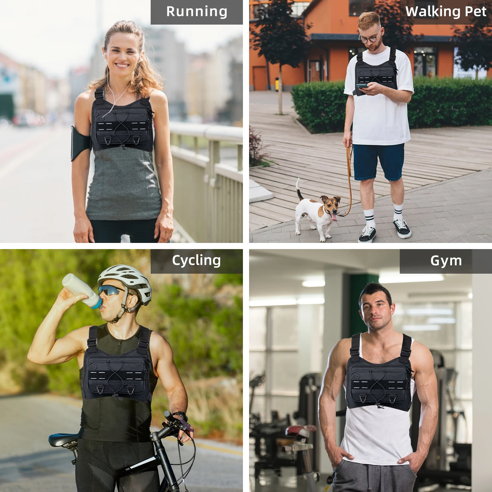 Chest Bag Lightweight Front Chest Pack Running Vest Bag With Pocket Phone Holder Large Capacity Waterproof Tactical Vest