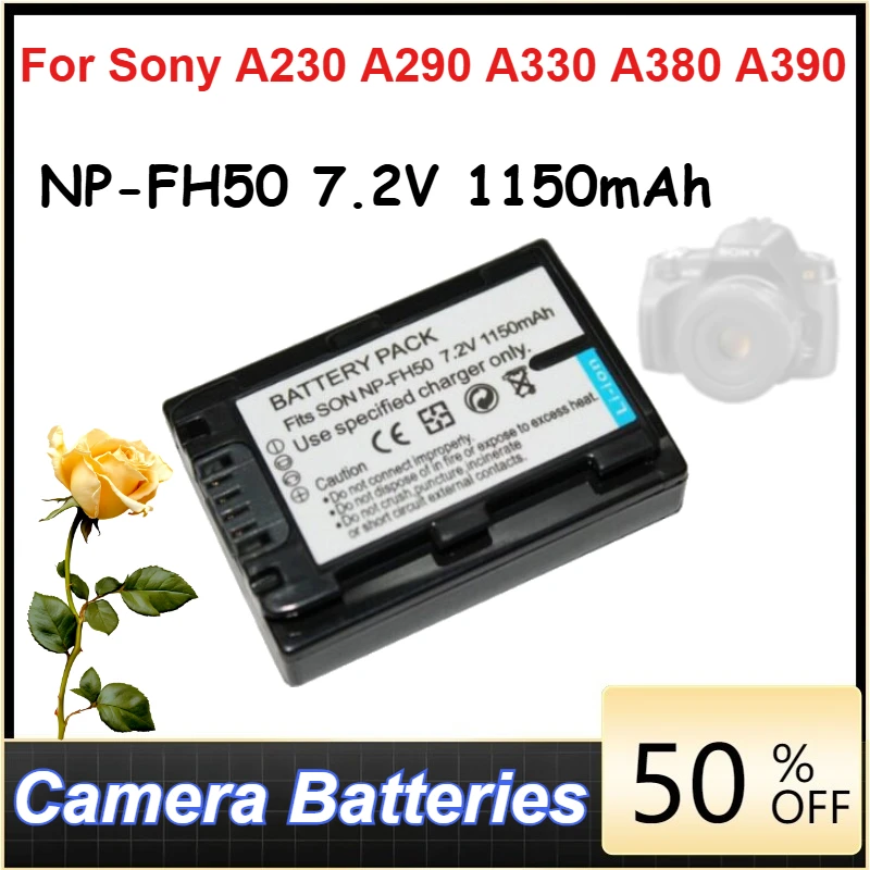 

NP-FH50 7.2V 1150mAh Lithium-ion Battery Pack for Sony A230 A290 A330 A380 A390 Digital Camera Batteries + Charger
