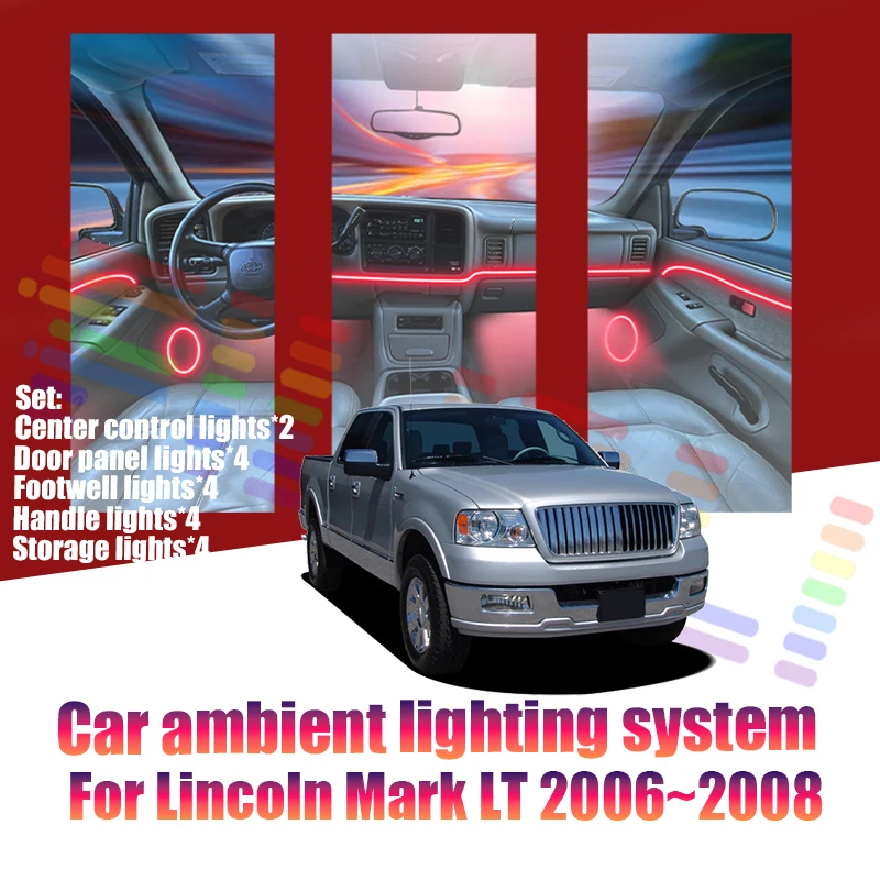 Luces LED Ambientales para Auto Lincoln Mark LT 2006~2008, Luces de Atmósfera Coloridas, Tira de Neón Interior para Auto, Iluminación RGB de 64 Colores