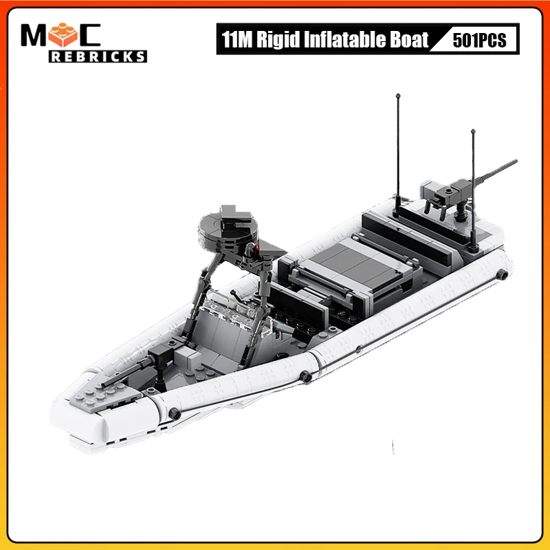 

Military Series Building Block US Navy 11M Naval Special Warfare Rigid Inflatable Boat Assembly Model Bricks Toy Children Gifts